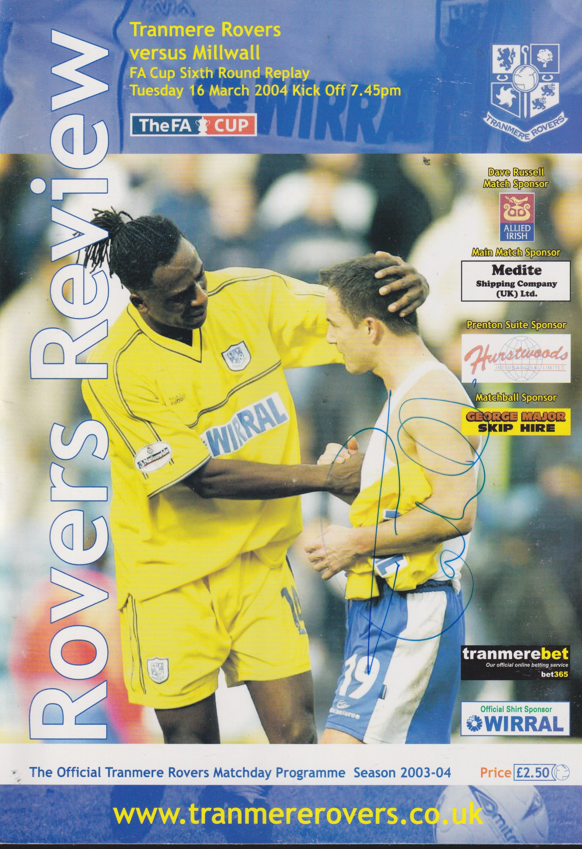 Tranmere Rovers v Millwall match programme